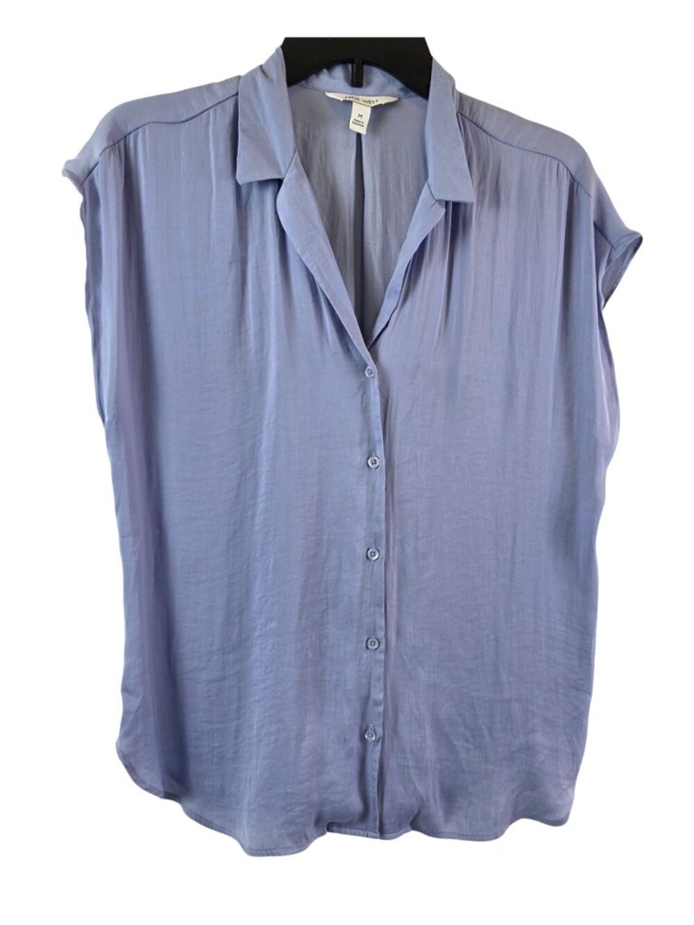 Nine West Blouse Womens M Periwinkle Blue Button Down Cap Sleeve Collared Drapey